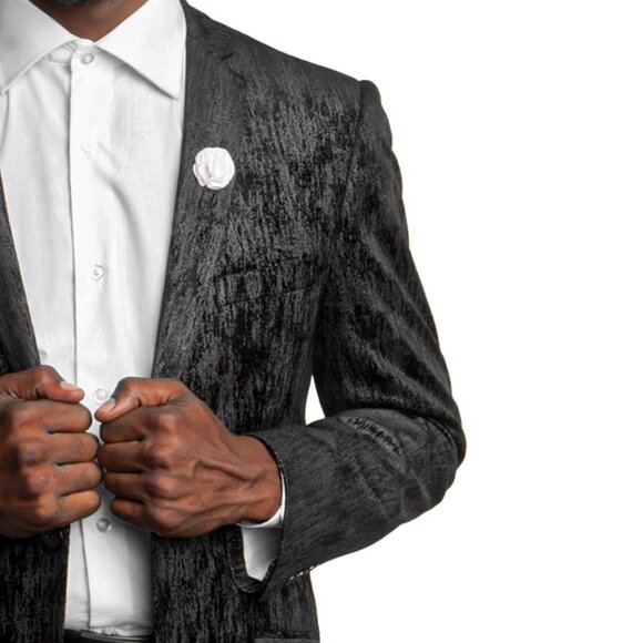 Solid Black Textured Multi Tone Pattern Mens Suit Jacket - Picture 2 of 5